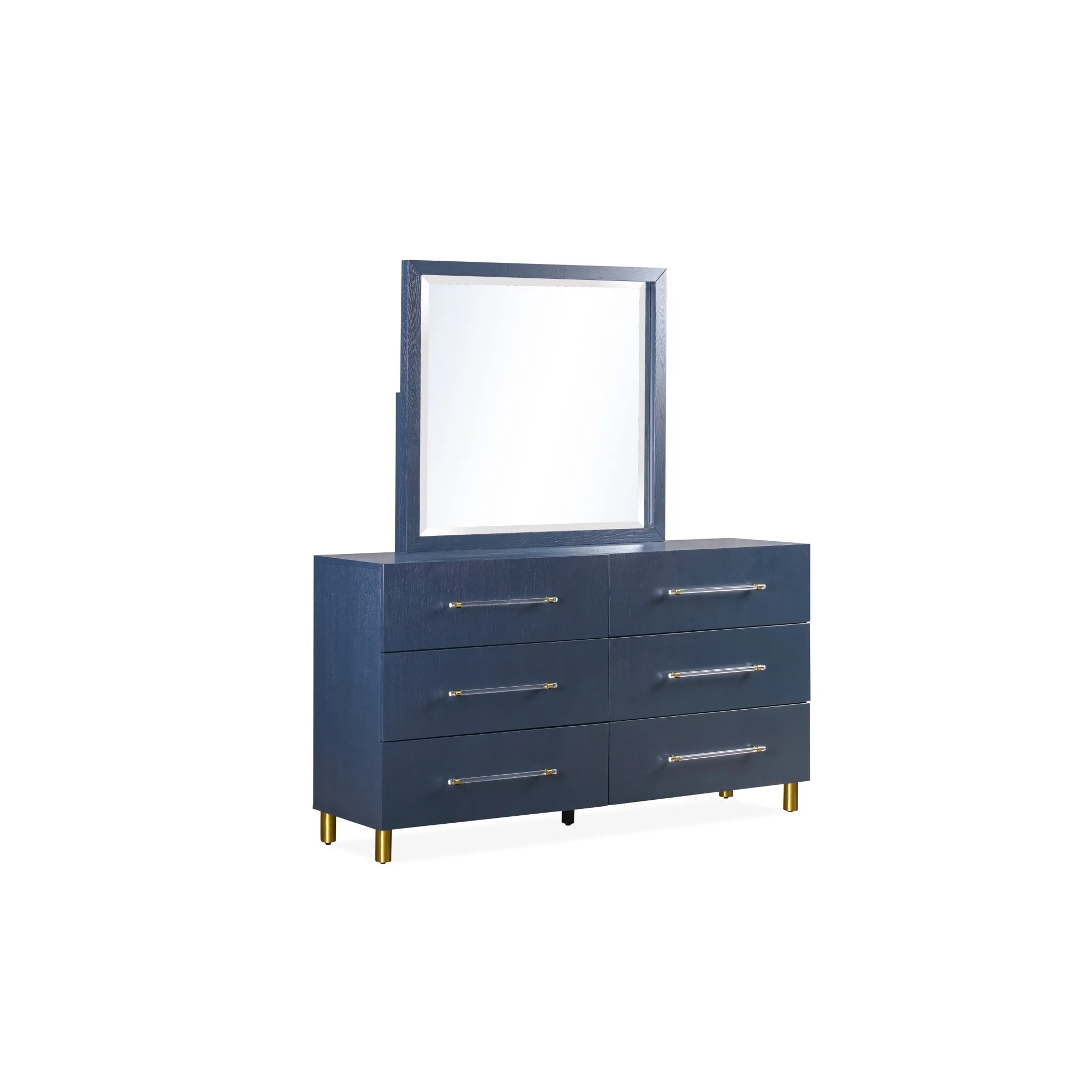 Argento Six Drawer Dresser in Navy Blue and Burnished Brass (2024)