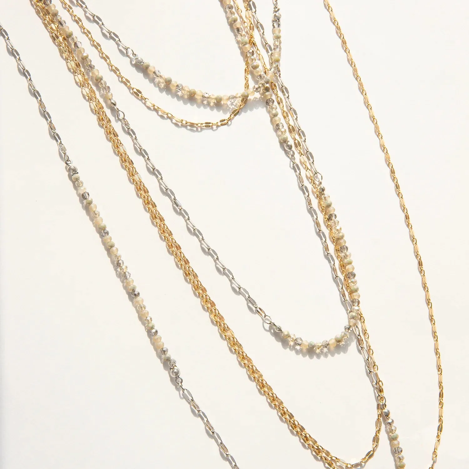 Beaded Chain Wrap Necklace in Silver