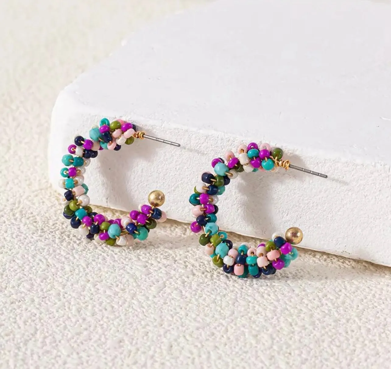 Beautiful Bright Beaded Hoop Earrings