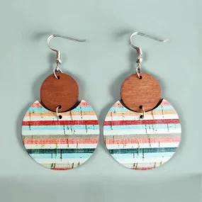 Beautiful Wood Striped Circle Earrings