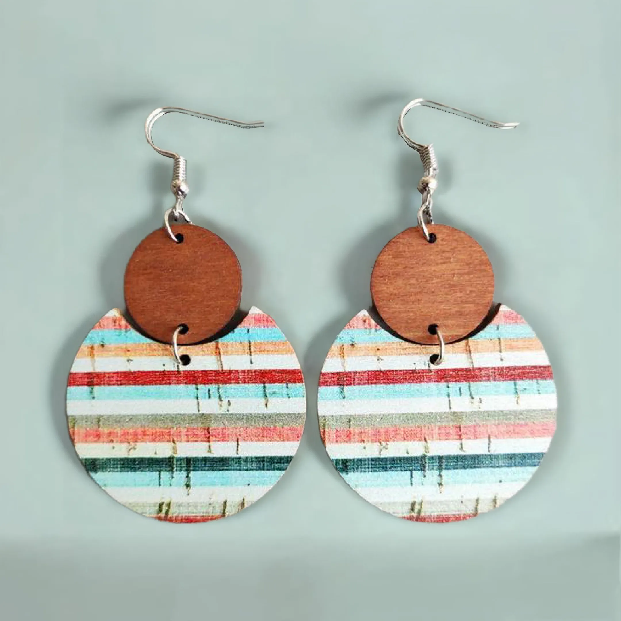 Beautiful Wood Striped Circle Earrings