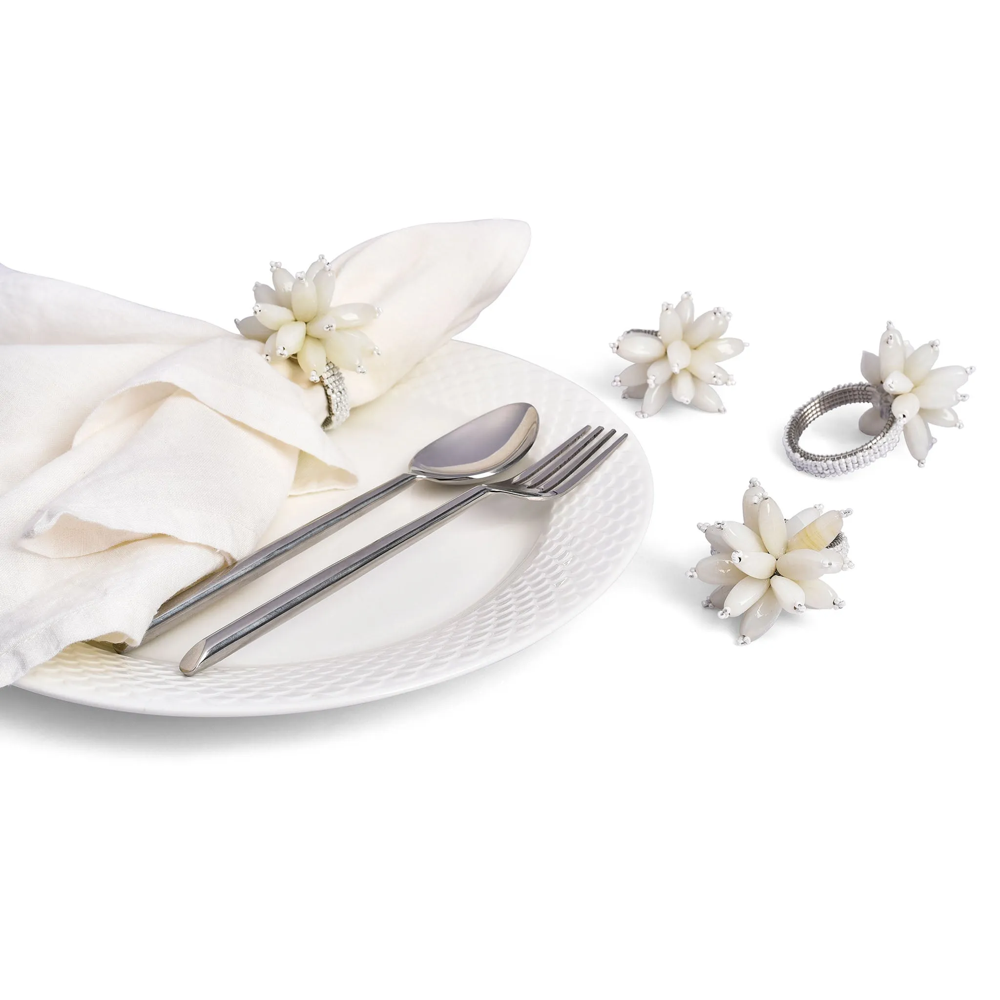 Blossom Napkin Ring in White, Set of 4