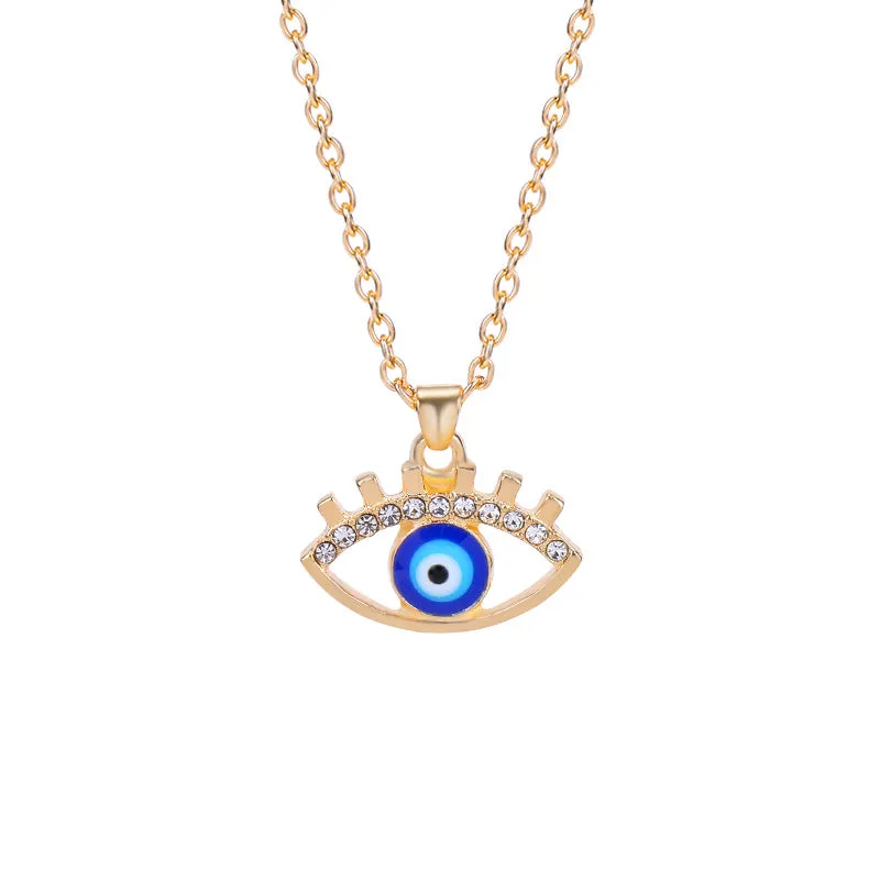 Cross border European and American New Pendant Fashion Simple Drop Oil Devil's Eye Necklace Personalized Alloy Earrings Collar Chain Female