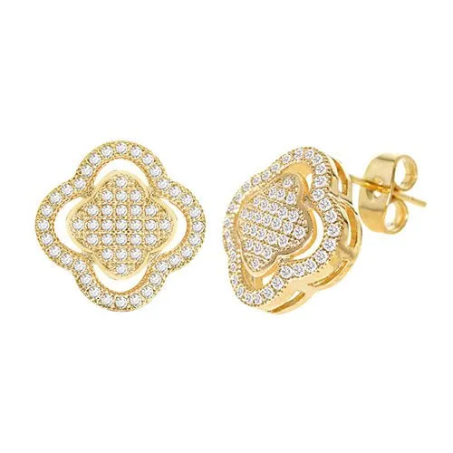 Cubic Zirconia Micro Pave Flower Earring