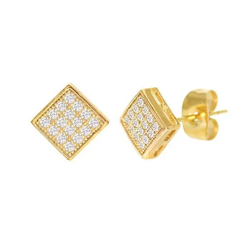 Cubic Zirconia Micro Pave Rhombus Earring Gold