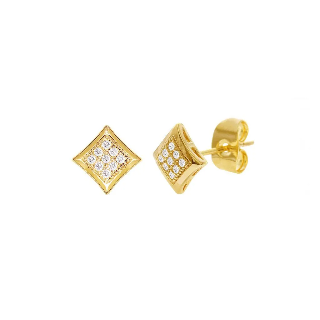 Cubic Zirconia Micro Pave Rhombus Earring Gold