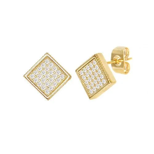 Cubic Zirconia Micro Pave Rhombus Earring Gold