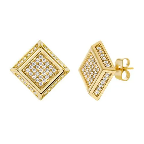 Cubic Zirconia Micro Pave Rhombus Earring Gold