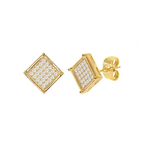 Cubic Zirconia Micro Pave Rhombus Earring Gold