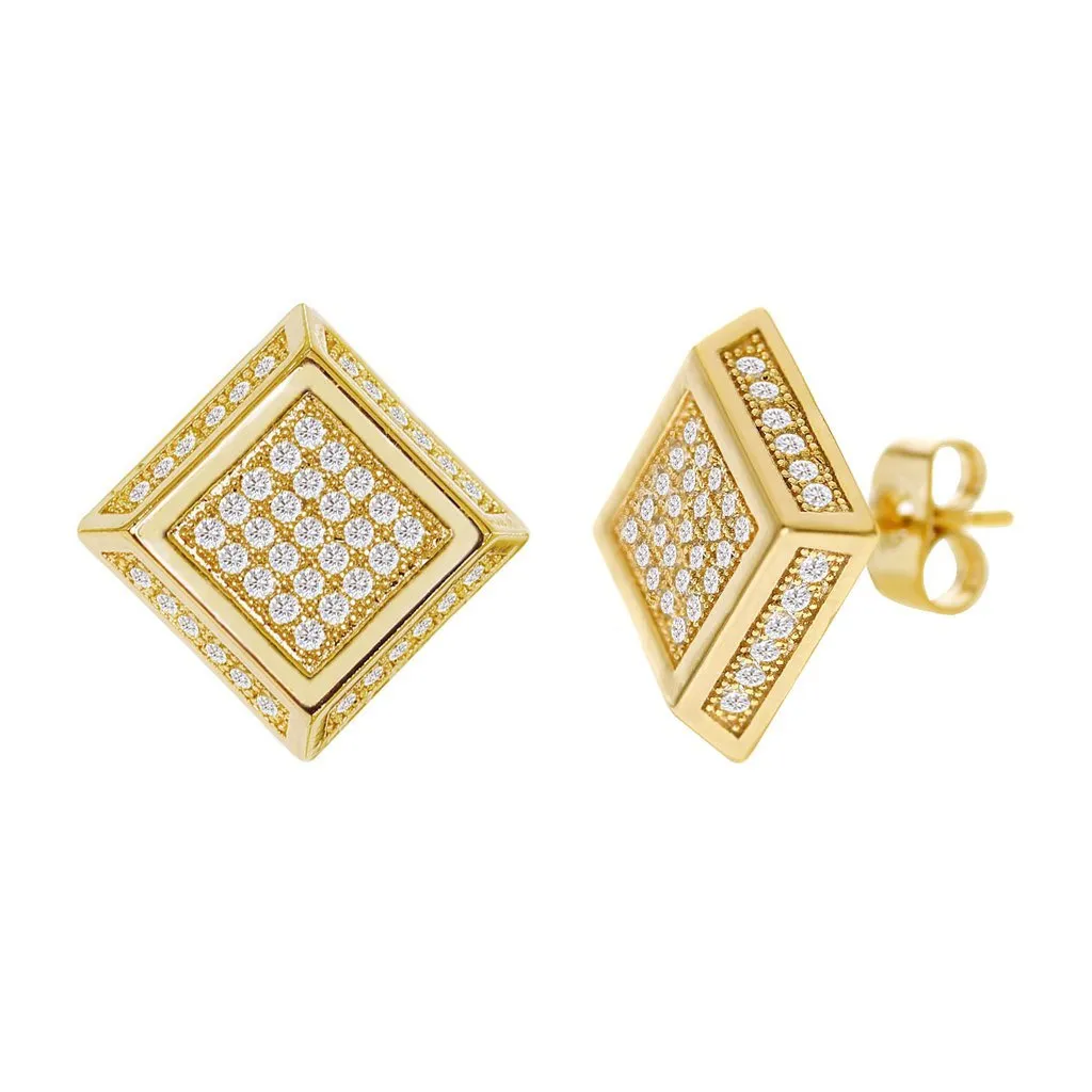 Cubic Zirconia Micro Pave Rhombus Earring Gold