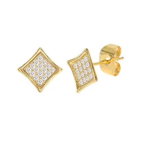 Cubic Zirconia Micro Pave Rhombus Earring Gold