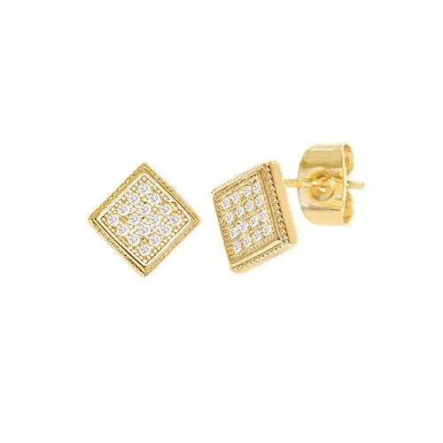 Cubic Zirconia Micro Pave Rhombus Earring Gold