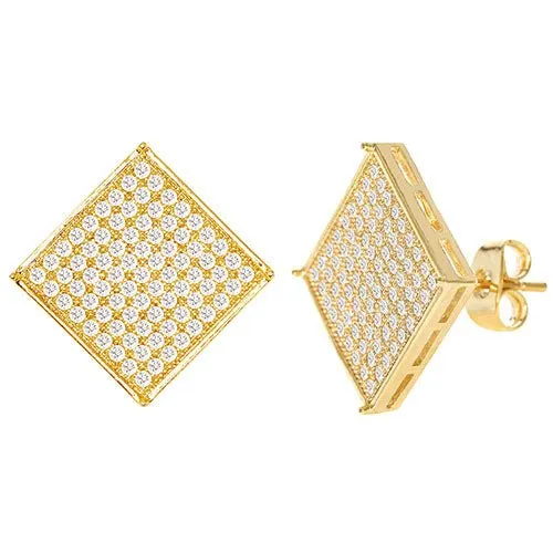 Cubic Zirconia Micro Pave Rhombus Earring Gold