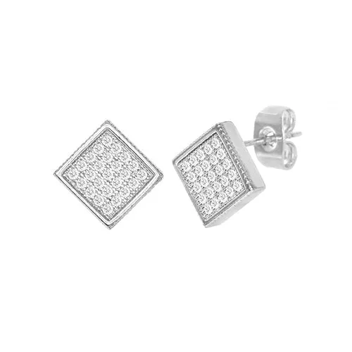 Cubic Zirconia Micro Pave Rhombus Earring Silver