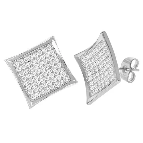 Cubic Zirconia Micro Pave Rhombus Earring Silver