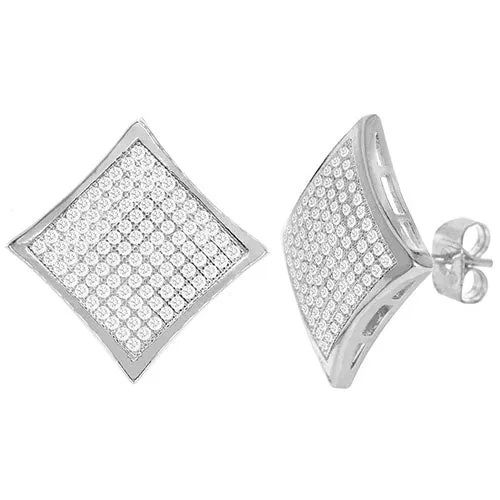 Cubic Zirconia Micro Pave Rhombus Earring Silver