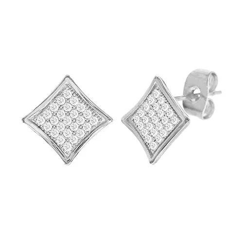 Cubic Zirconia Micro Pave Rhombus Earring Silver