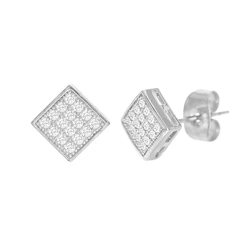 Cubic Zirconia Micro Pave Rhombus Earring Silver