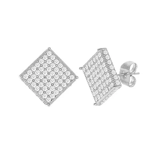 Cubic Zirconia Micro Pave Rhombus Earring Silver