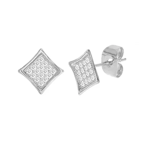 Cubic Zirconia Micro Pave Rhombus Earring Silver