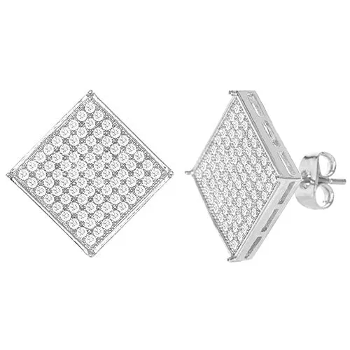 Cubic Zirconia Micro Pave Rhombus Earring Silver