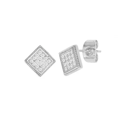 Cubic Zirconia Micro Pave Rhombus Earring Silver