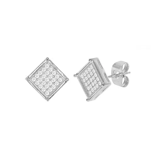 Cubic Zirconia Micro Pave Rhombus Earring Silver