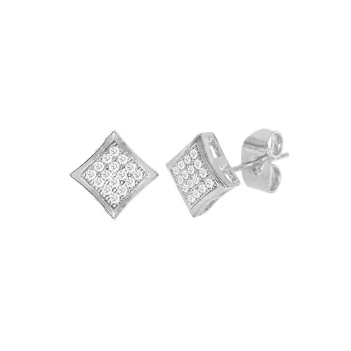 Cubic Zirconia Micro Pave Rhombus Earring Silver