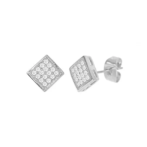 Cubic Zirconia Micro Pave Rhombus Earring Silver