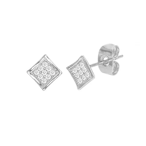 Cubic Zirconia Micro Pave Rhombus Earring Silver