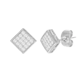 Cubic Zirconia Micro Pave Rhombus Earring Silver