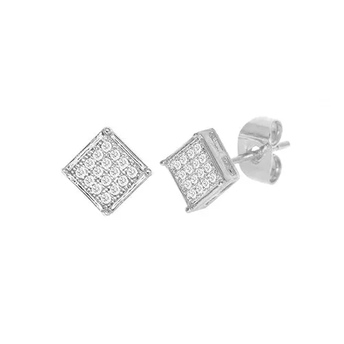 Cubic Zirconia Micro Pave Rhombus Earring Silver