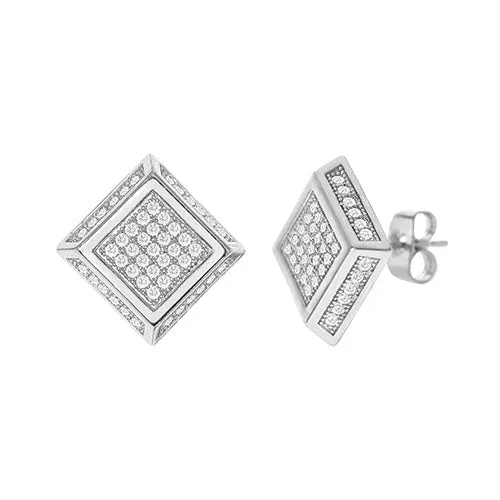 Cubic Zirconia Micro Pave Rhombus Earring Silver