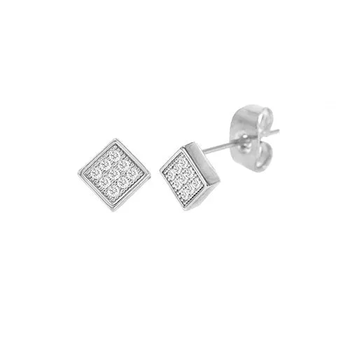 Cubic Zirconia Micro Pave Rhombus Earring Silver