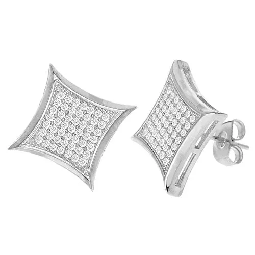 Cubic Zirconia Micro Pave Rhombus Earring Silver