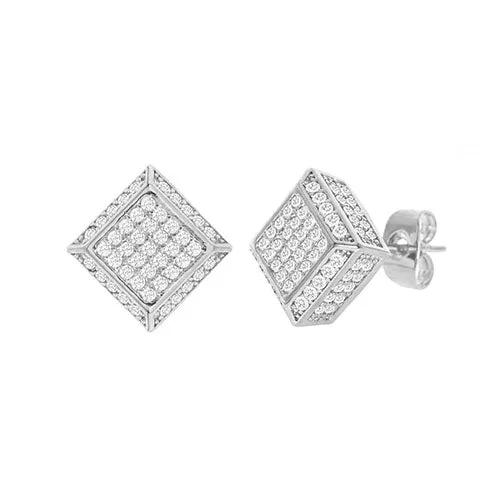 Cubic Zirconia Micro Pave Rhombus Earring Silver