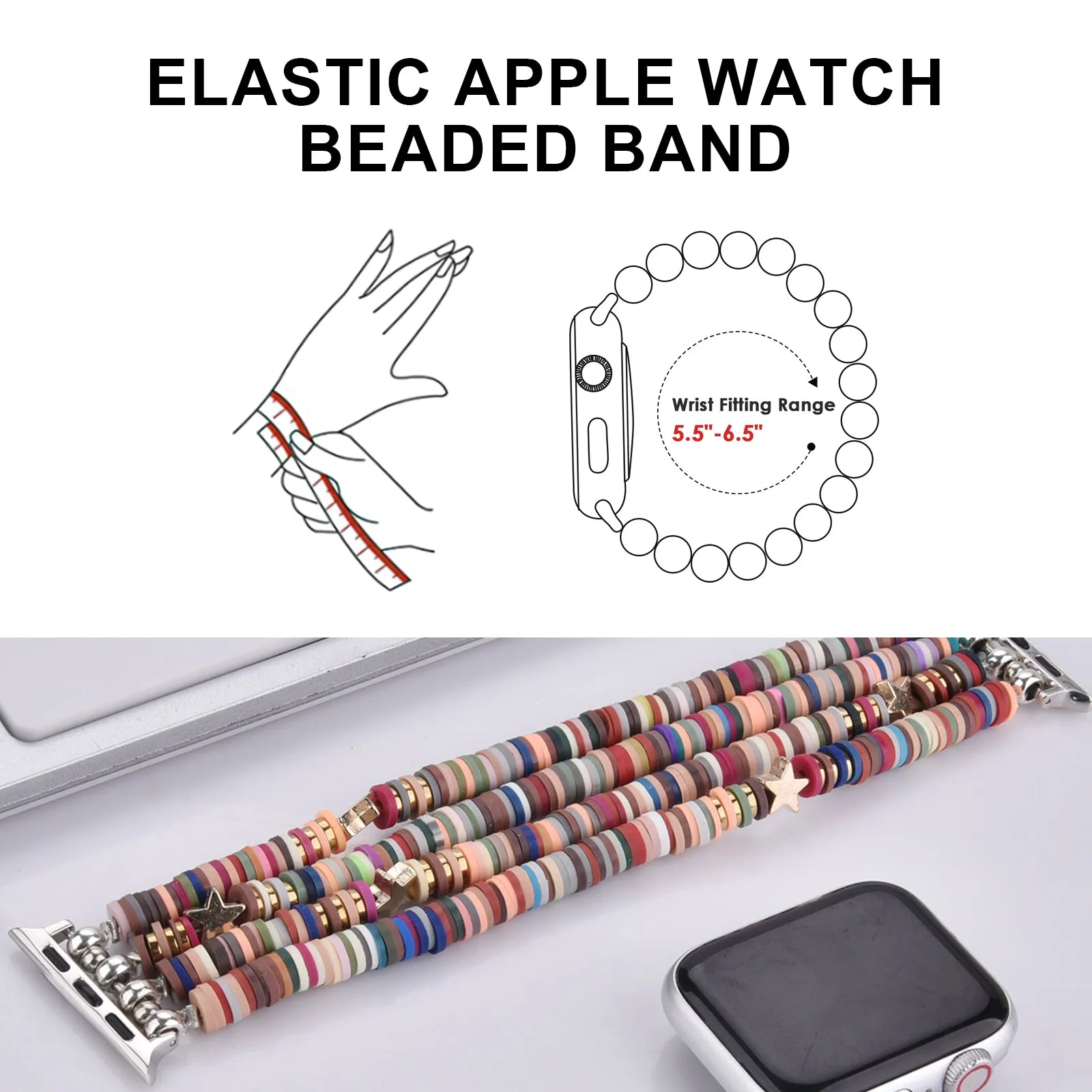 Cute Fashion Preppy Stack Handmade Elastic Band for Apple Watch