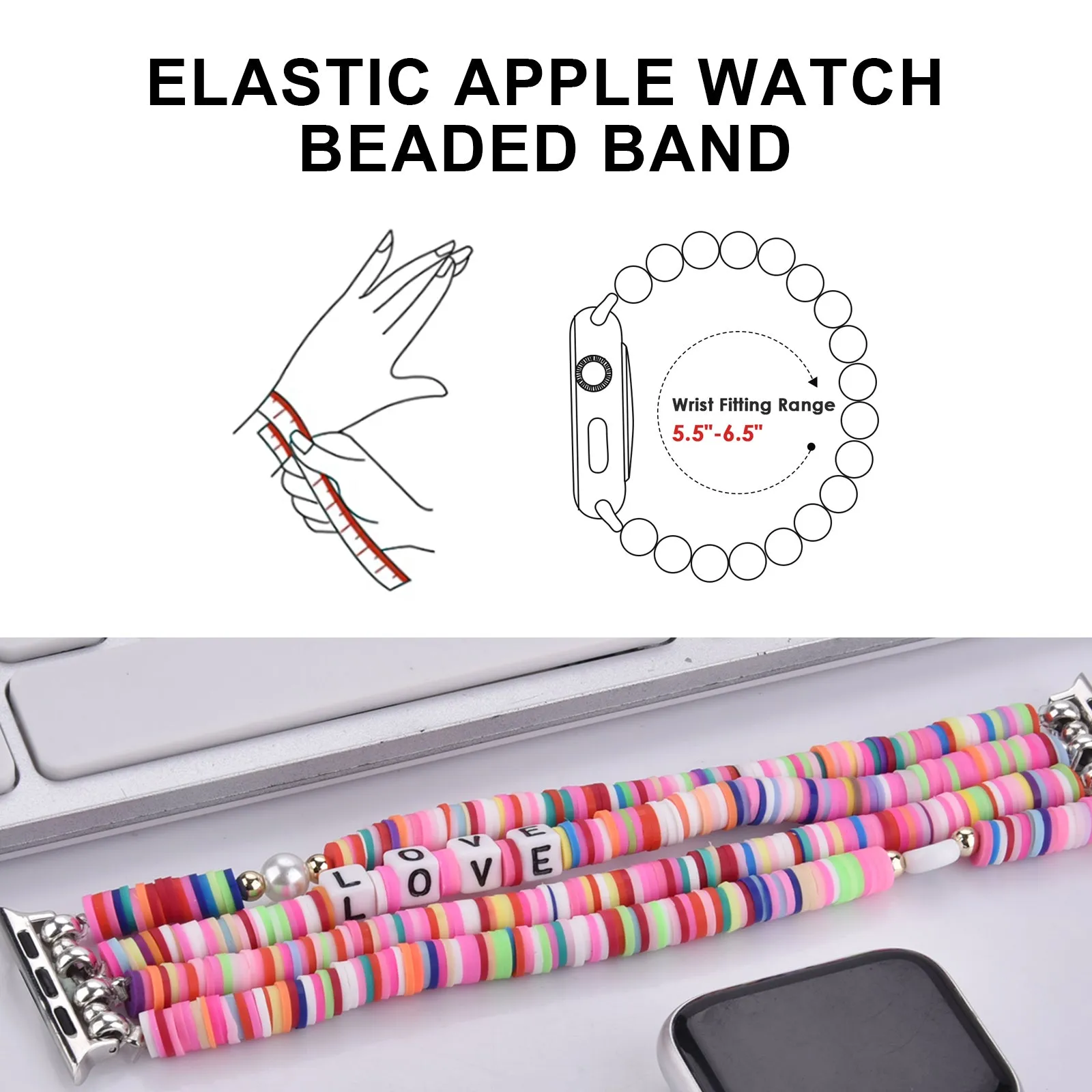 Cute Fashion Preppy Stack Handmade Elastic Band for Apple Watch