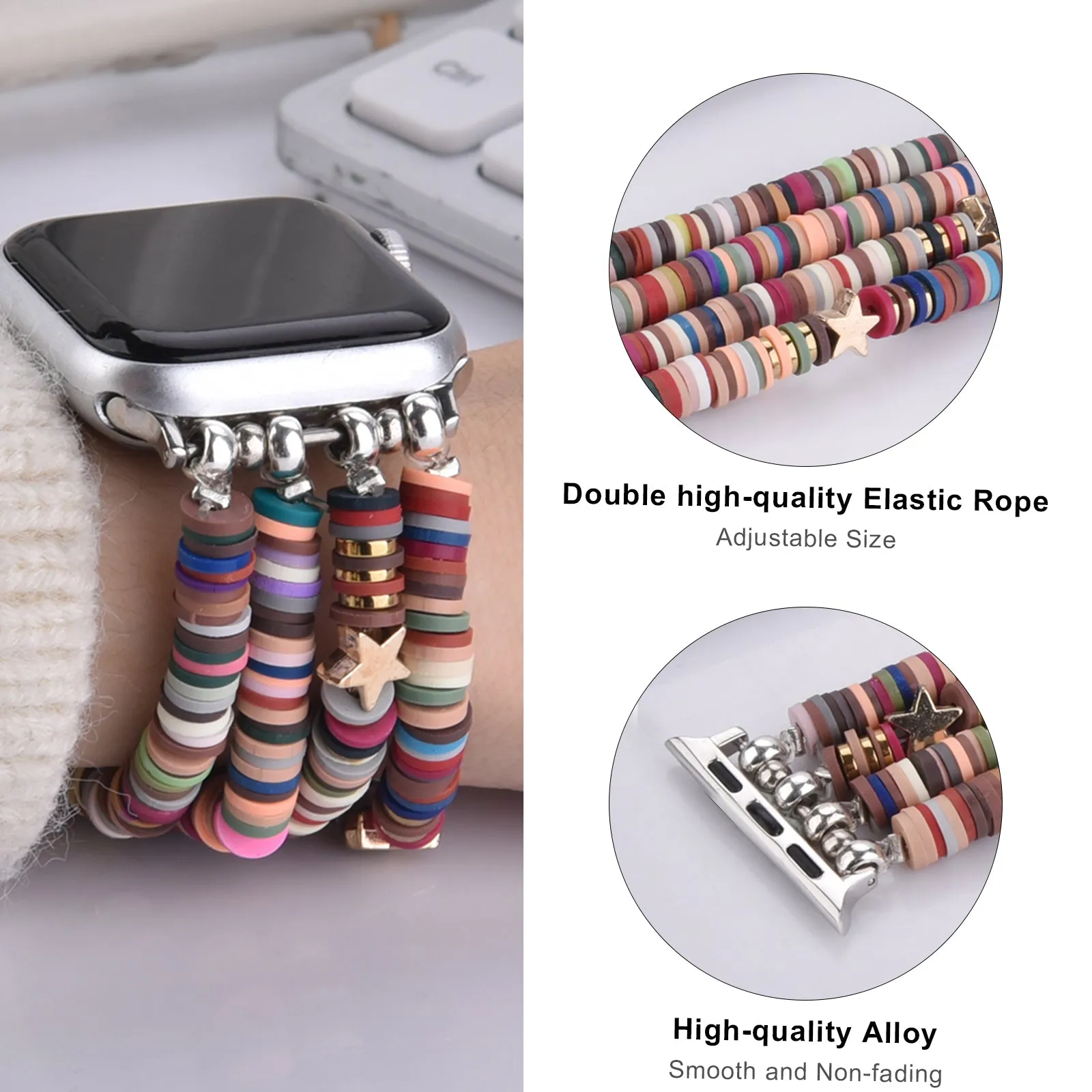 Cute Fashion Preppy Stack Handmade Elastic Band for Apple Watch