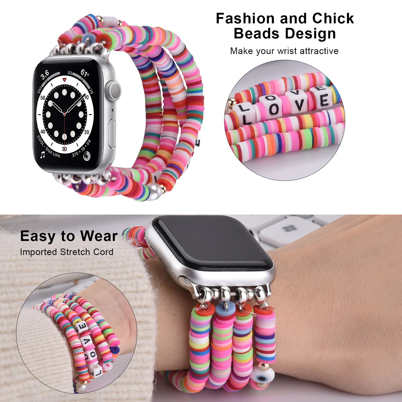 Cute Fashion Preppy Stack Handmade Elastic Band for Apple Watch