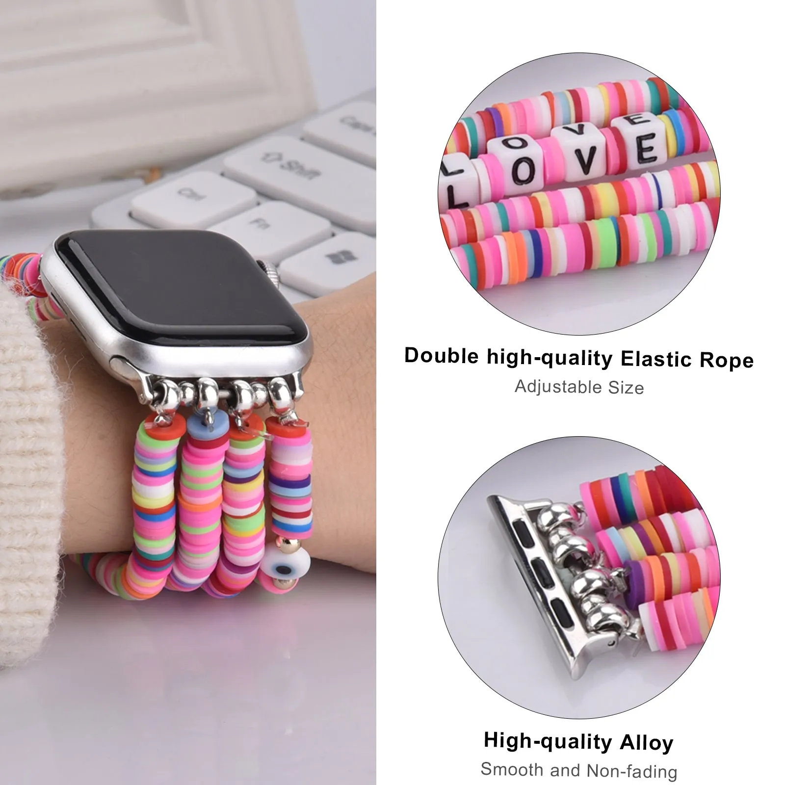 Cute Fashion Preppy Stack Handmade Elastic Band for Apple Watch