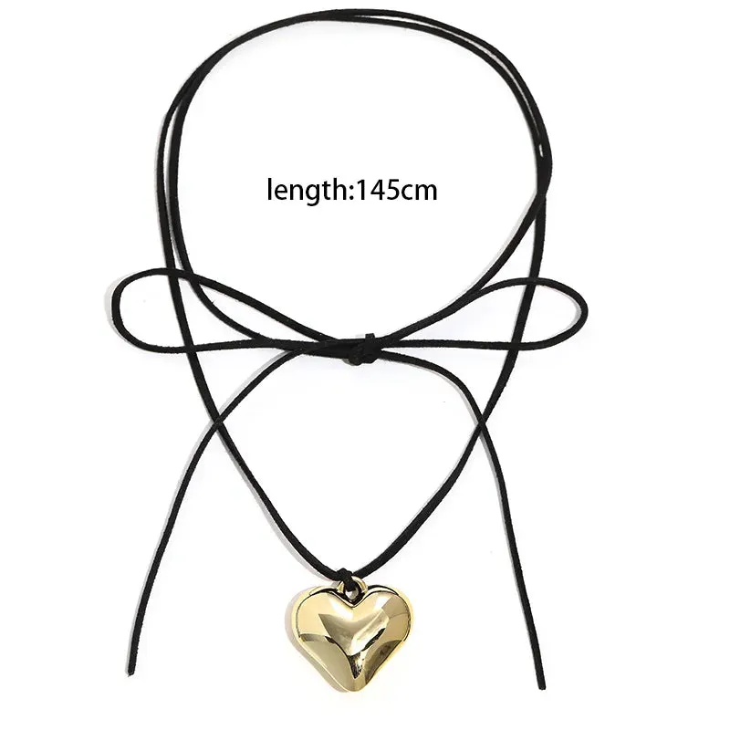 deanwangkt Diy Jewelry Goth Black Velvet Big Heart Pendant Choker Necklace for Women Elegant Weave Knotted Bowknot Adjustable Chain