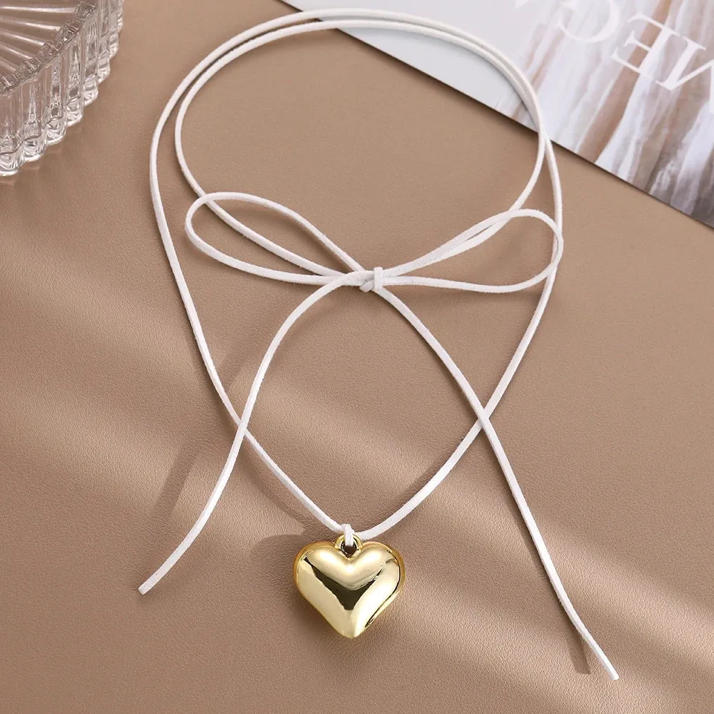 deanwangkt Diy Jewelry Goth Black Velvet Big Heart Pendant Choker Necklace for Women Elegant Weave Knotted Bowknot Adjustable Chain