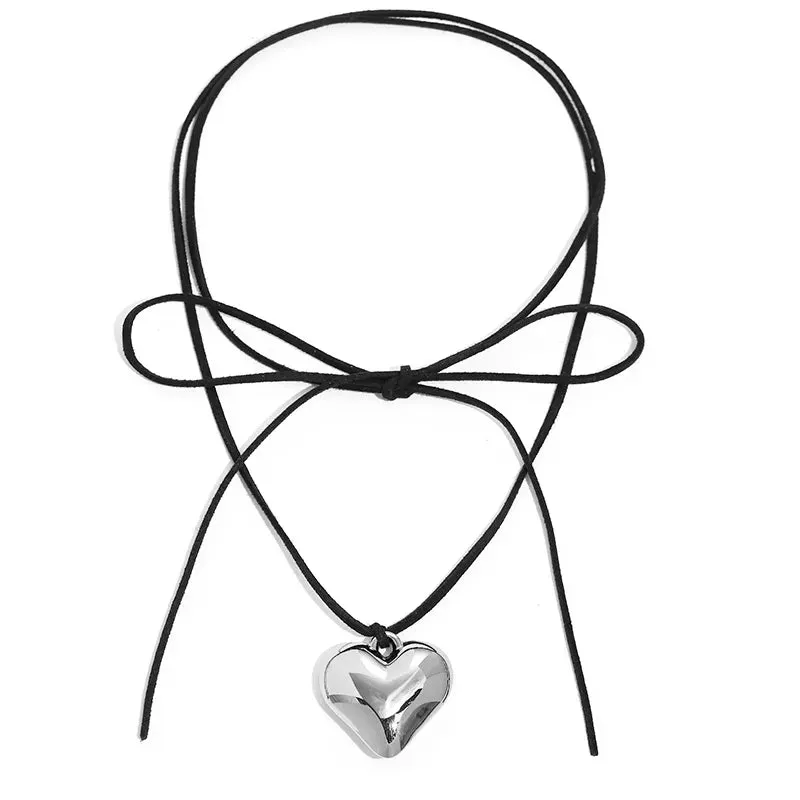 deanwangkt Diy Jewelry Goth Black Velvet Big Heart Pendant Choker Necklace for Women Elegant Weave Knotted Bowknot Adjustable Chain