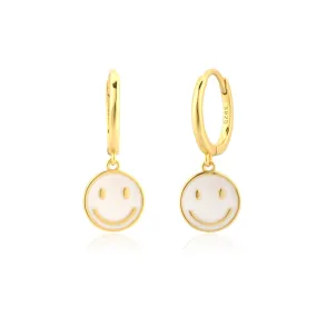 DEANWANGKT Sterling Silver Gold White Pink Enamel Smile Drop Earring Black Clips Pendiente Spring Summer Jewelry For Women Gift