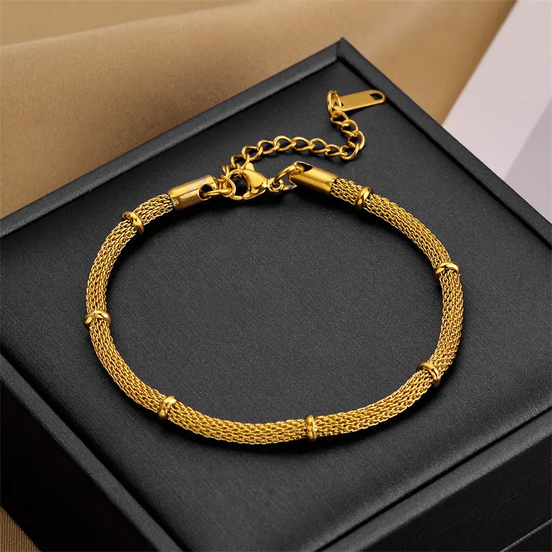 European and American fashion niche minimalist bamboo necklace bracelet metal mesh circular chain retro jewelry set