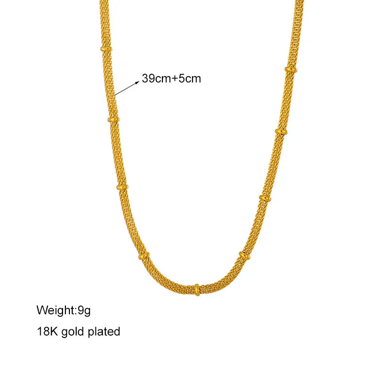 European and American fashion niche minimalist bamboo necklace bracelet metal mesh circular chain retro jewelry set