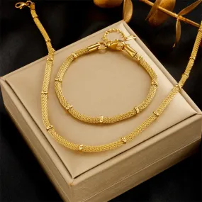 European and American fashion niche minimalist bamboo necklace bracelet metal mesh circular chain retro jewelry set