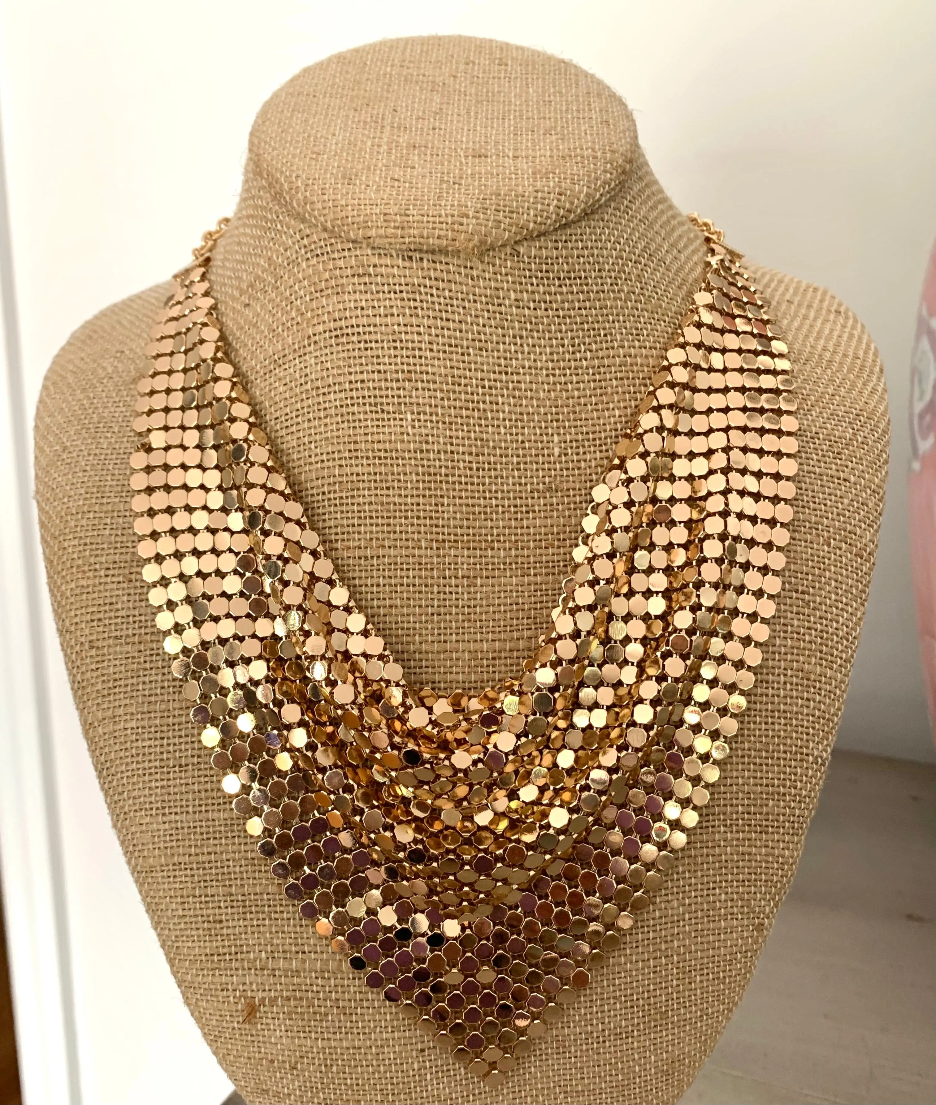 Gold Mesh Bib Necklace