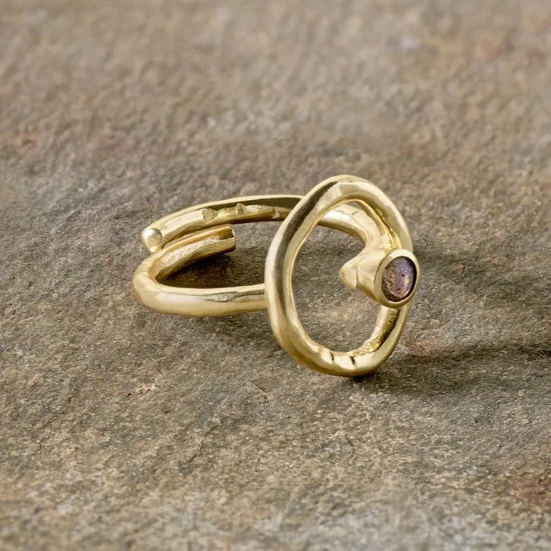 Gold Plated Circle Labradorite Ring